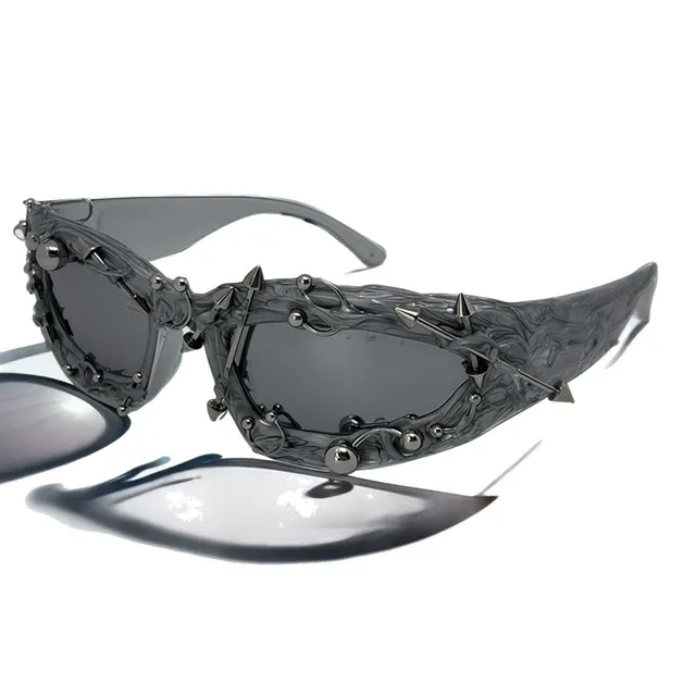 Punk Decorative Rivets Trend Street Snap Glasses Silver Frame Silver Glue - Shop at LoveMi