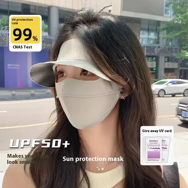 Vinyl Mask Soft Top All inclusive Integrated Neck Protection Ice Silk UV proof Outdoor Sun Hat Light Gray - Shop at LoveMi