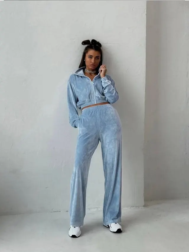 Women's Long sleeved Lapel Zipper Cardigan Sweater Sky Blue - Shop at LoveMi