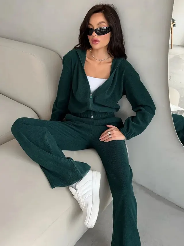 Solid Color Long Sleeve Hooded Cardigan Sweater Elastic Dark Green - Shop at LoveMi