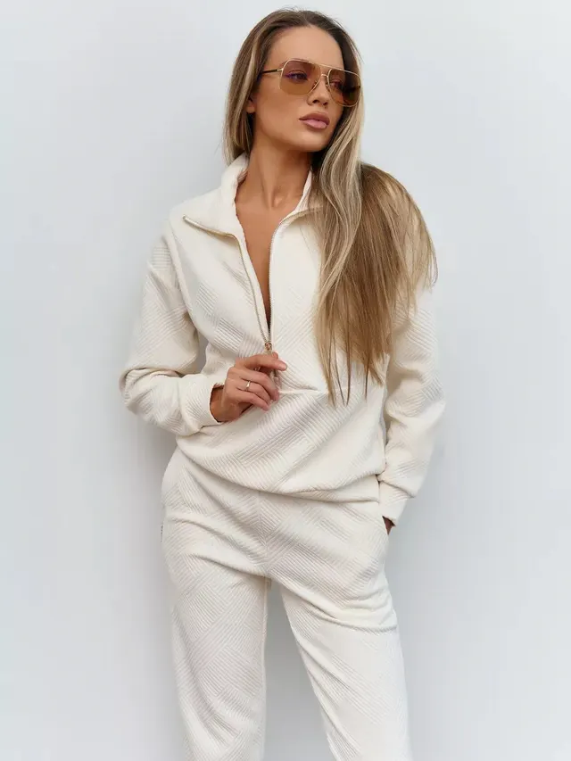 Loose Zip Top Drawstring Trousers Two piece Set Apricot - Shop at LoveMi