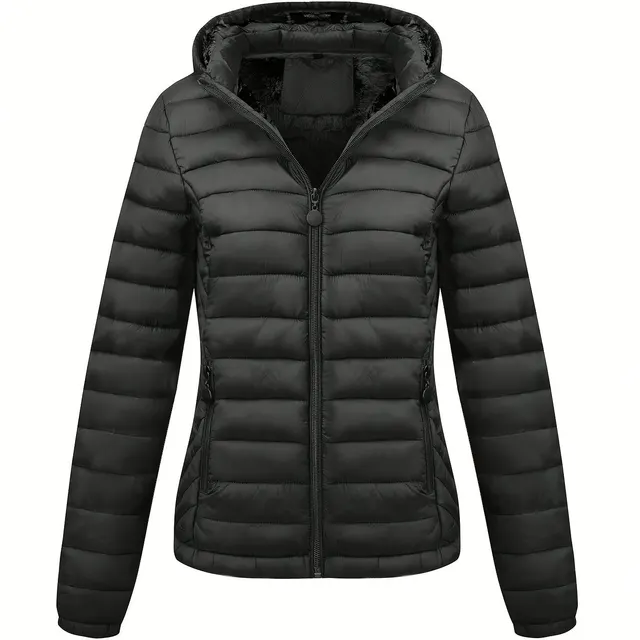 Women's Lightweight Hooded Winter Jacket Nylon Material Black - Shop at LoveMi