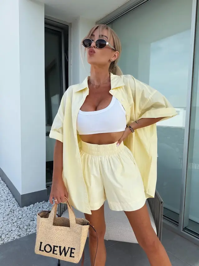 Shirt Elastic Sports Shorts Two piece Set Yellow - Shop at LoveMi