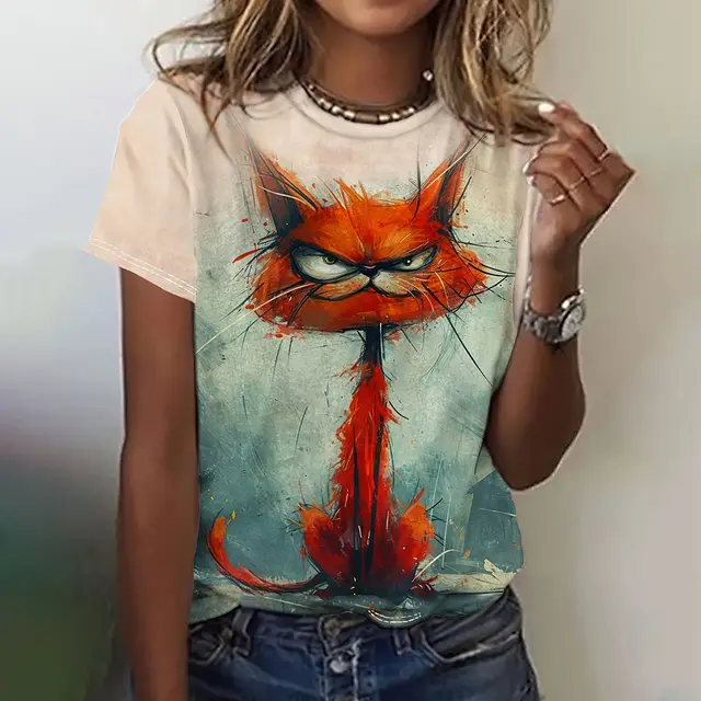 Printed Animal Casual Short sleeved Top Female C01W23Ssdm43Jx00193 - Shop at LoveMi