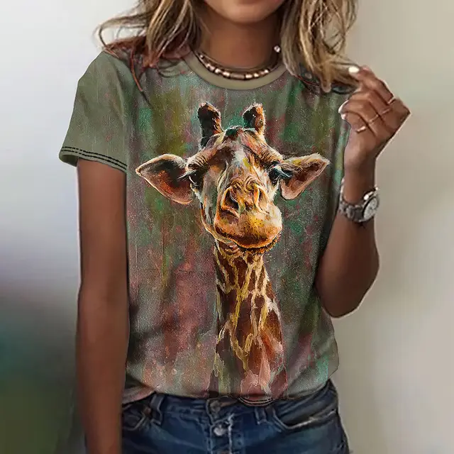 Printed Animal Casual Short sleeved Top Female C01W23Ssdm43Zh00120 - Shop at LoveMi