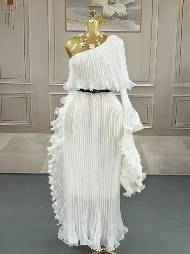 Fashionable One shoulder Elegant Evening Dress White - Shop at LoveMi