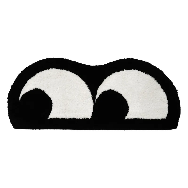Oblique Eye Cartoon Cute Girl Cashmere like Carpet Living Room Bedroom Bedside Hanging Basket Cat Petting Feeling Floor Mat Soft Black - Shop at LoveMi