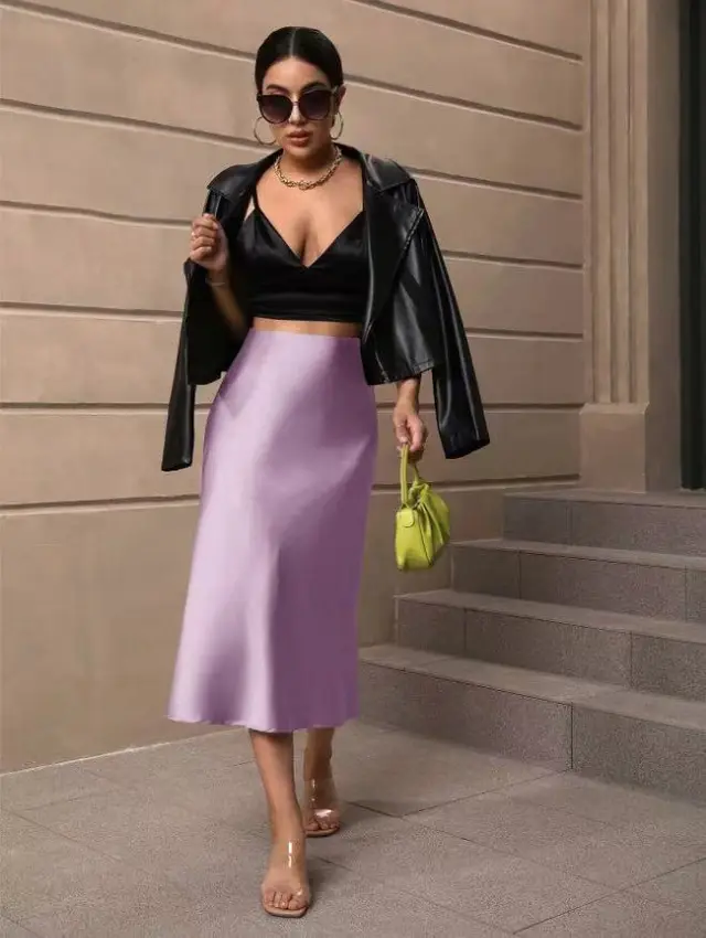 European And American Elegant Style A Line Satin Skirt Purple - Shop at LoveMi