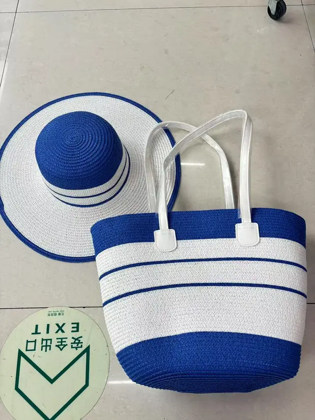 Seaside Vacation Sun Protection Straw Hat Bag Set Sky Blue - Shop at LoveMi