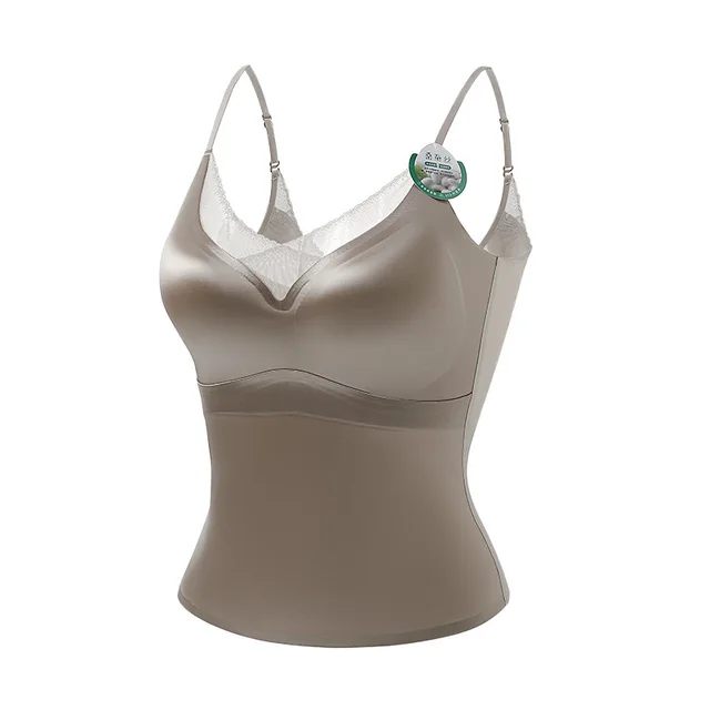 Lace V neck Sour Vinegar Satin Small Sling Vest Underwear Skin Color - Shop at LoveMi