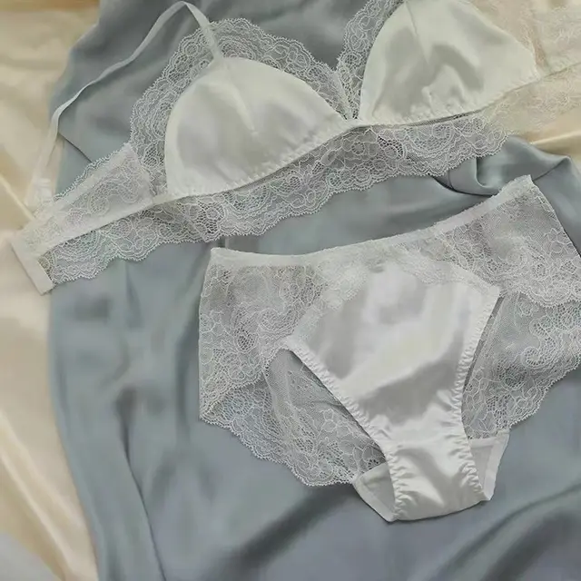 Silky Satin Silk Underwear Pure French Lace Stitching White - Shop at LoveMi