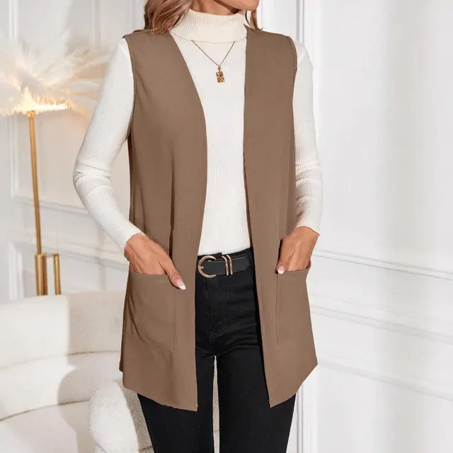 European And American Style Women New Knit Casual Cardigan Sleeveless Khaki - Shop at LoveMi