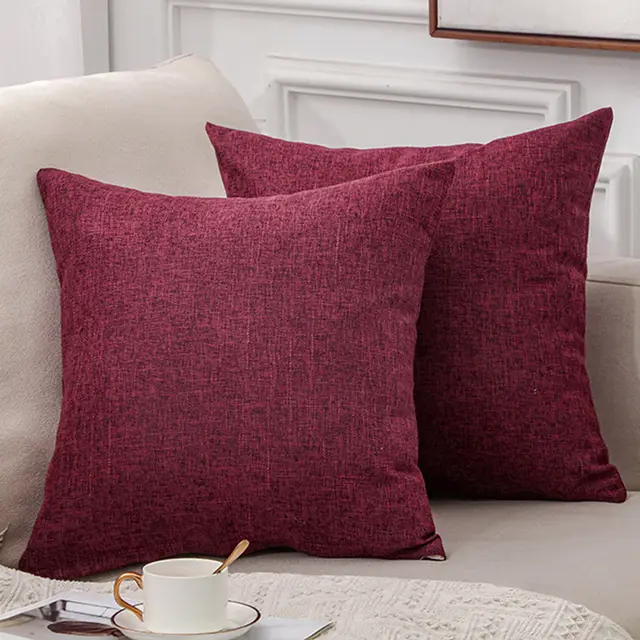 Solid Color Linen Sofa Cotton And Linen Pillow Agate Red - Shop at LoveMi