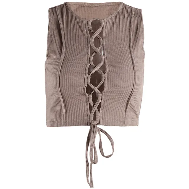 Top Strap Sleeveless Vest Women's Outer Wear Khaki - Shop at LoveMi