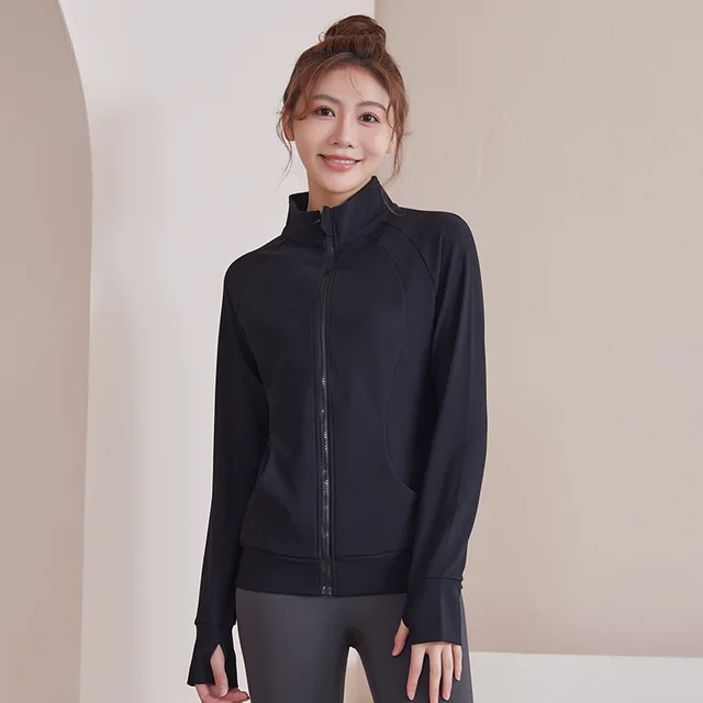 Women's Autumn Plump Girls Running Fitness Plus Size Yoga Jacket Black - Shop at LoveMi