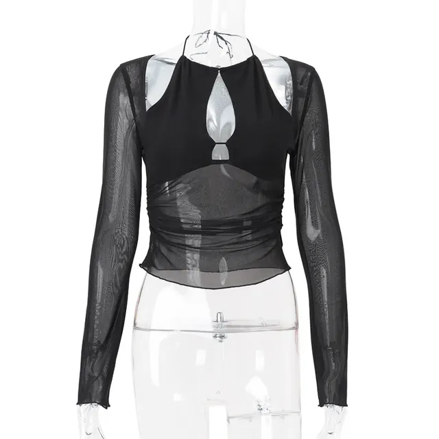 Hollow Out Irregular Slim fit Slimming Long Sleeve Top Black - Shop at LoveMi