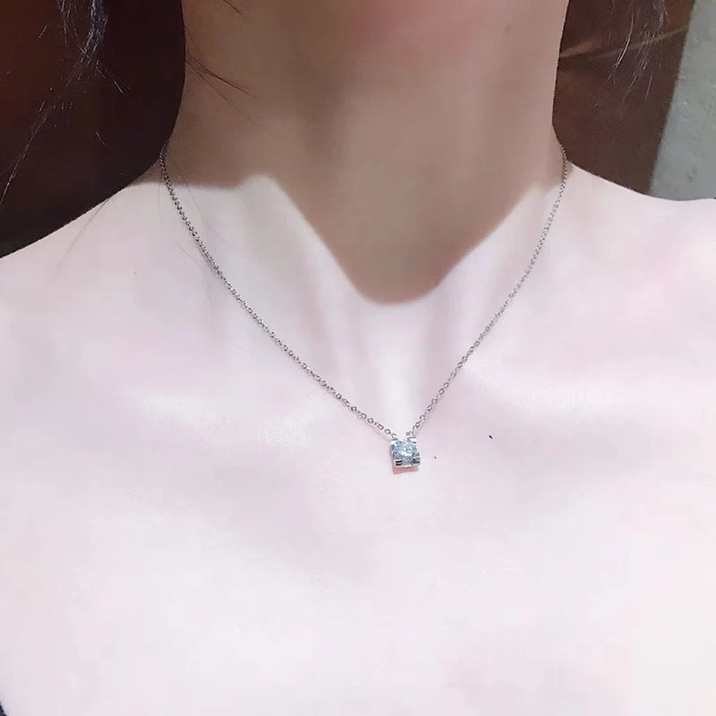 Simple Four-claw Single Diamond Pendant Female Temperament Titanium Steel Necklace - 969 Steel Color - View 1