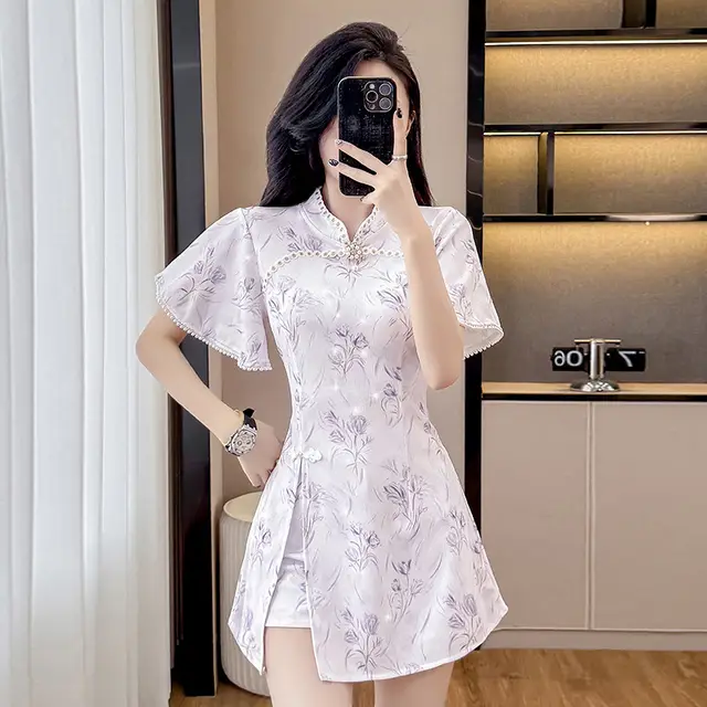 Summer National Style Cheongsam Improved New Gentle Young Style Purple - Shop at LoveMi