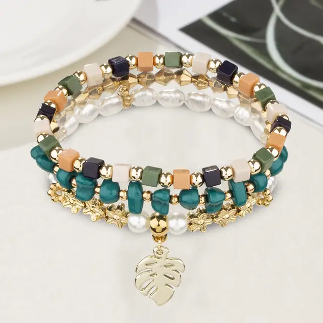 Leaf Pendant Irregular Vintage Pearl Ornamental Stone Bracelet - Shop at LoveMi