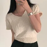 Female Solid Color Thin Sweater Short Pullover Top - Light Apricot