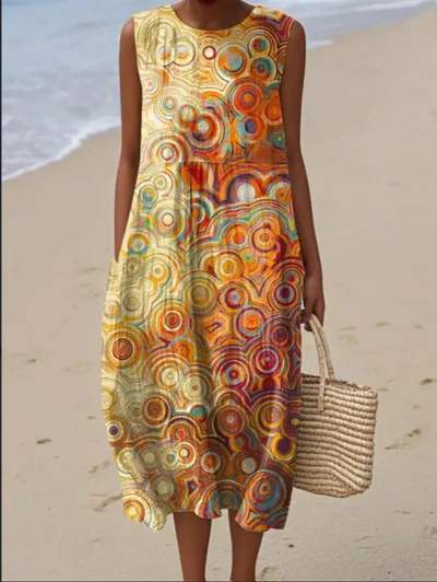 Sleeveless Casual Printed Temperament Long Skirt Dress 28 Styles - Shop at LoveMi