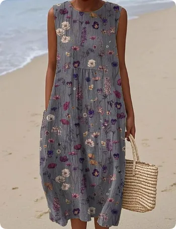 Sleeveless Casual Printed Temperament Long Skirt Dress 6 Styles 3Xl - Shop at LoveMi