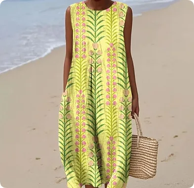 Sleeveless Casual Printed Temperament Long Skirt Dress 7 Styles 4Xl - Shop at LoveMi