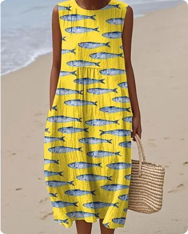 Sleeveless Casual Printed Temperament Long Skirt Dress 9 Styles S - Shop at LoveMi