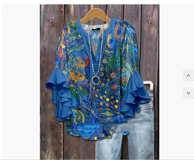 Women's V neck Fashion Lotus Sleeve T shirt Hbtxsx3889 - Shop at LoveMi
