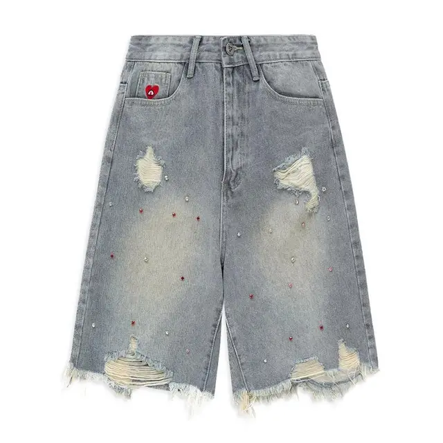 Rhinestone Denim Shorts Women's Inelastic Blue - Shop at LoveMi
