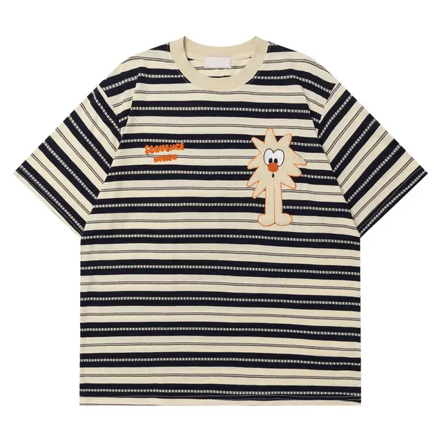 American Retro College Style Striped Sports Short Sleeve Dark Blue - Shop at LoveMi
