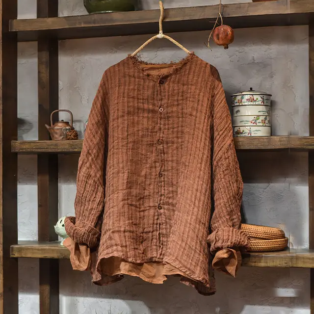 Versatile Long sleeved Casual Loose Linen Shirt Light Stripes - Shop at LoveMi