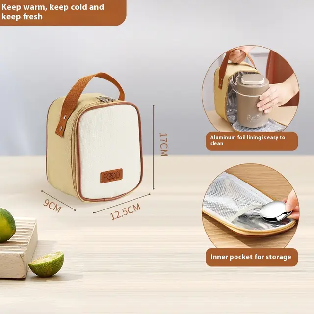 Cup With Cover Spoon Breakfast Porridge Cup Soup Pot Soybean Milk Portable Outerwear Cup Handbag Khaki - Shop at LoveMi