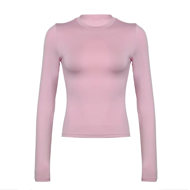 T shirt Shoulder Personality Slim Fit Long Sleeve 1756 Pink - Shop at LoveMi