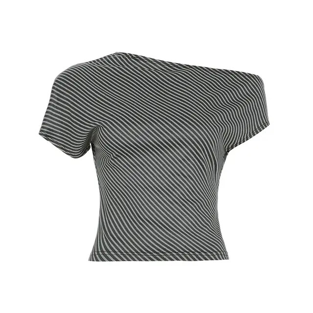 Personality Fashion Shoulder baring Irregular T shirt Gray - Shop at LoveMi
