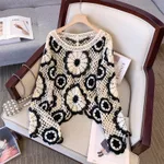 Ankela Red French Crocheted Hollow Sweater - Apricot