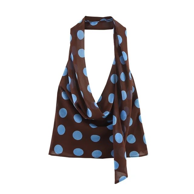 New Thin Scarf Polka Dot Hanging Collar Top Asymmetric Skirt Top - Shop at LoveMi