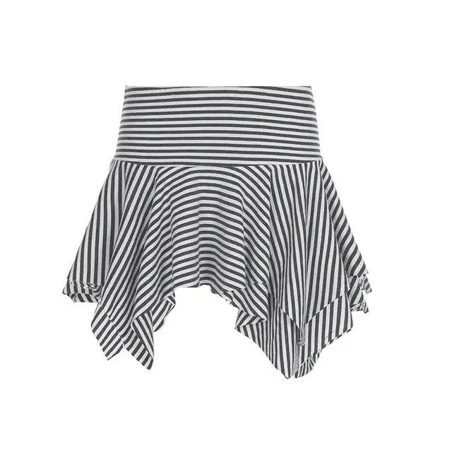 Fashion Street Style Short Striped Asymmetric Skirt Summer Gray - Shop at LoveMi