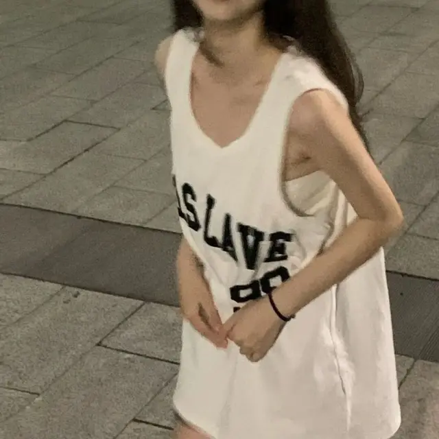 Long Vintage Letter Print Loose Sleeveless Sports Vest White - Shop at LoveMi