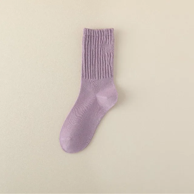 Autumn And Winter Cotton Socks Korean Style Girl Mid calf Length N25 Purple - Shop at LoveMi