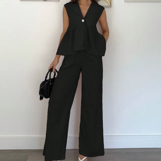 Women's Two piece Set Casual Solid Color Black - Shop at LoveMi