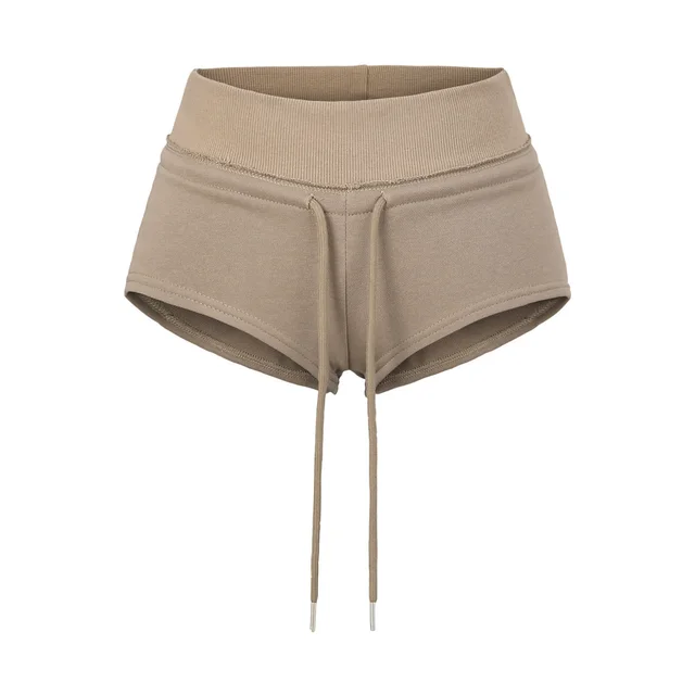 Low Waist Drawstring Shorts Women's Summer Straight A Line Hot Pants Gray Khaki - Shop at LoveMi