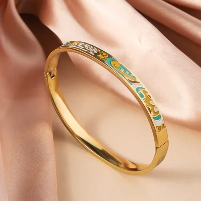 Titanium Steel Bracelet Women's Exquisite Geometric Oil spot Glaze Flowers Yellow Green Coffee - Shop at LoveMi