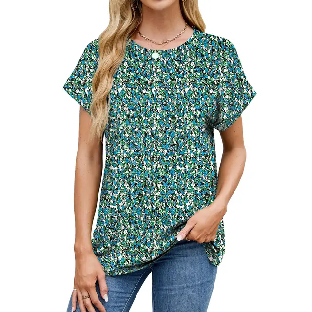 Personality Loose fitting T shirt Top Women Green Flower - Shop at LoveMi