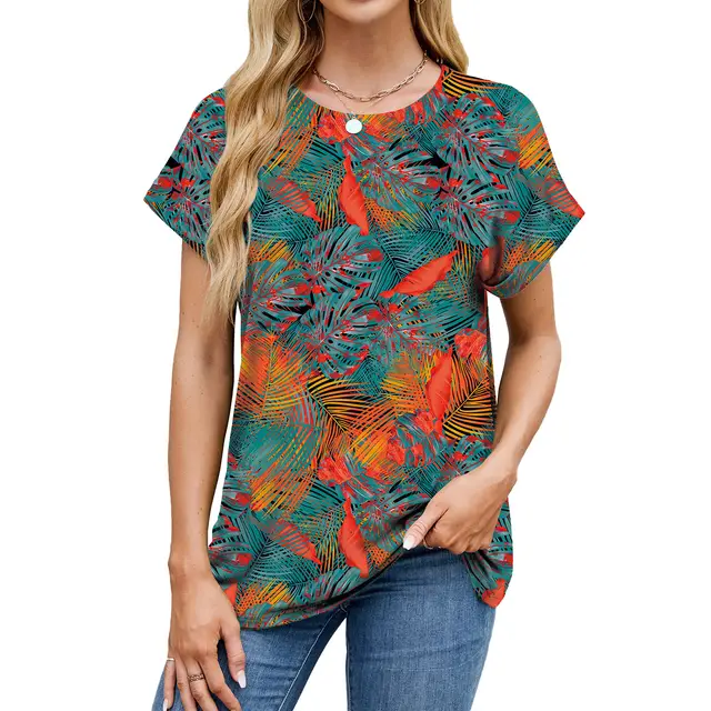 Personality Loose fitting T shirt Top Women Leaves - Shop at LoveMi