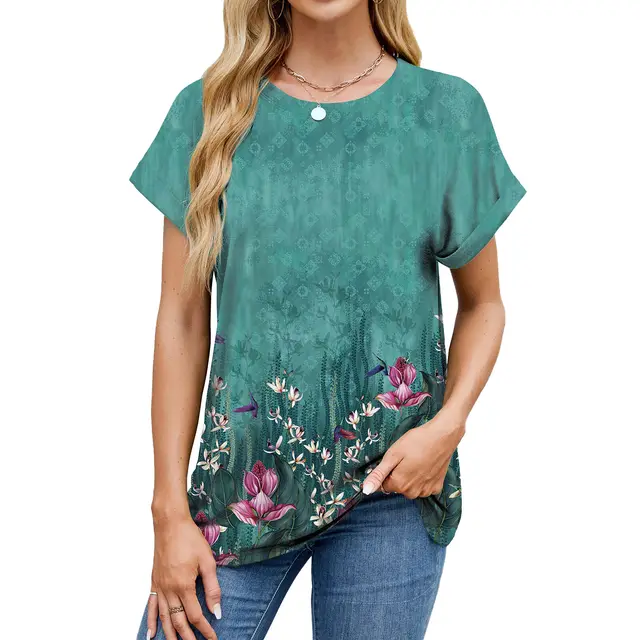 Personality Loose fitting T shirt Top Women Purple On Green Background - Shop at LoveMi
