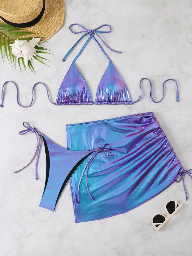 European And American Bikini Suit Sexy Slim Fit Shiny Surface Hot Girl Nightclub Purple - Shop at LoveMi