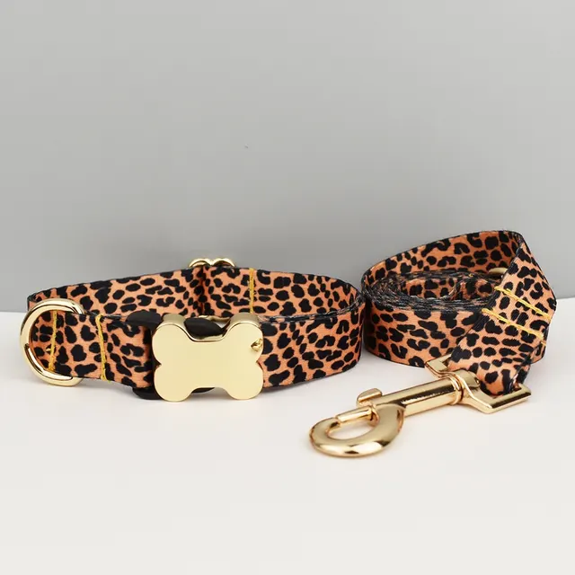 Ethnic Style Webbing Bone Buckle Printed Pet Collar Leopard Set - Shop at LoveMi
