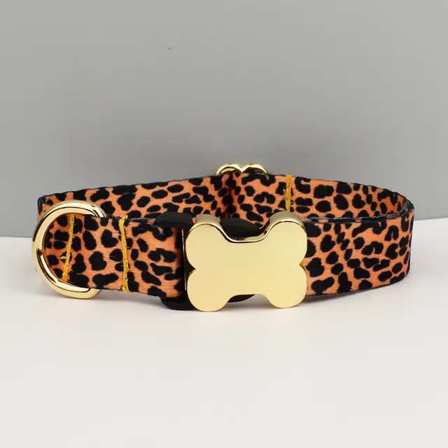 Ethnic Style Webbing Bone Buckle Printed Pet Collar Leopard - Shop at LoveMi