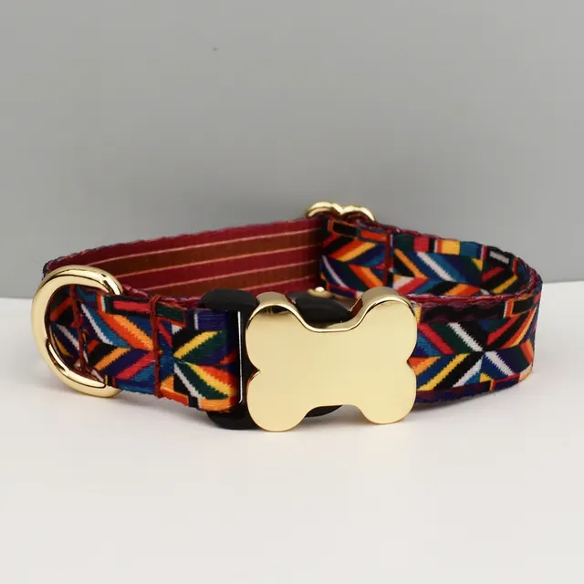 Ethnic Style Webbing Bone Buckle Printed Pet Collar Rainbow - Shop at LoveMi